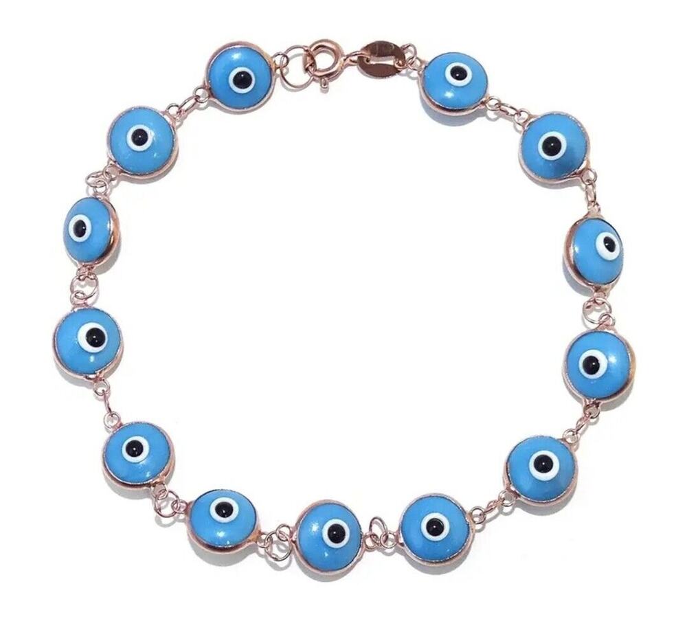 Savvy Cie Jewels Womens Blue 18K Rose Gold Vermeil Evil Eye Bracelet NWT
